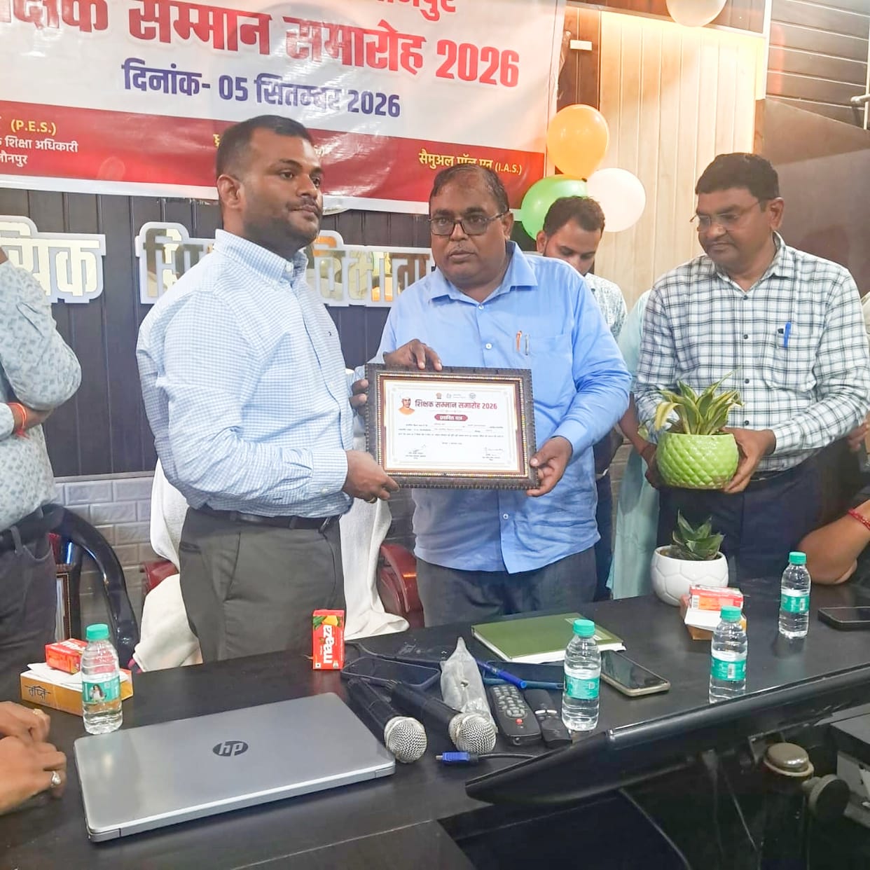 Headmaster Aniruddha Maurya honored for his contribution to education.