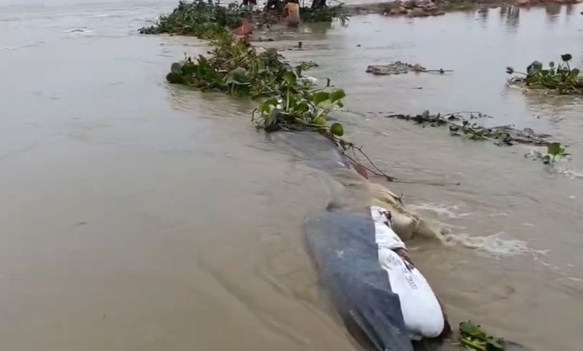 बिहारीपुर गांव की ओर बढ़ रहा पानी। संवाद