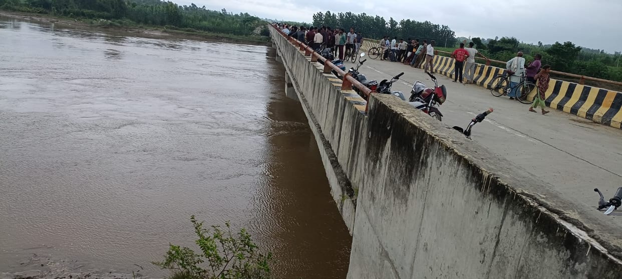 Elderly man jumps into river from bridge; divers engaged in search operation.