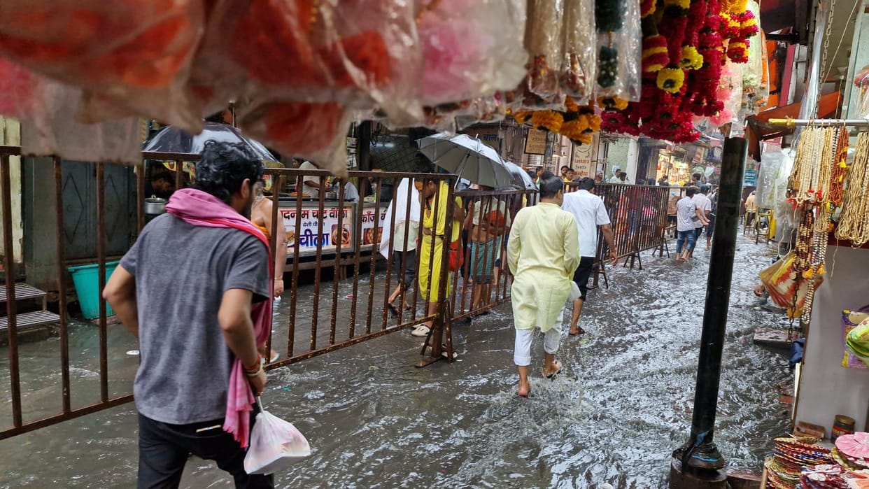 Two hours of rain turn Vrindavan roads into ponds and pools