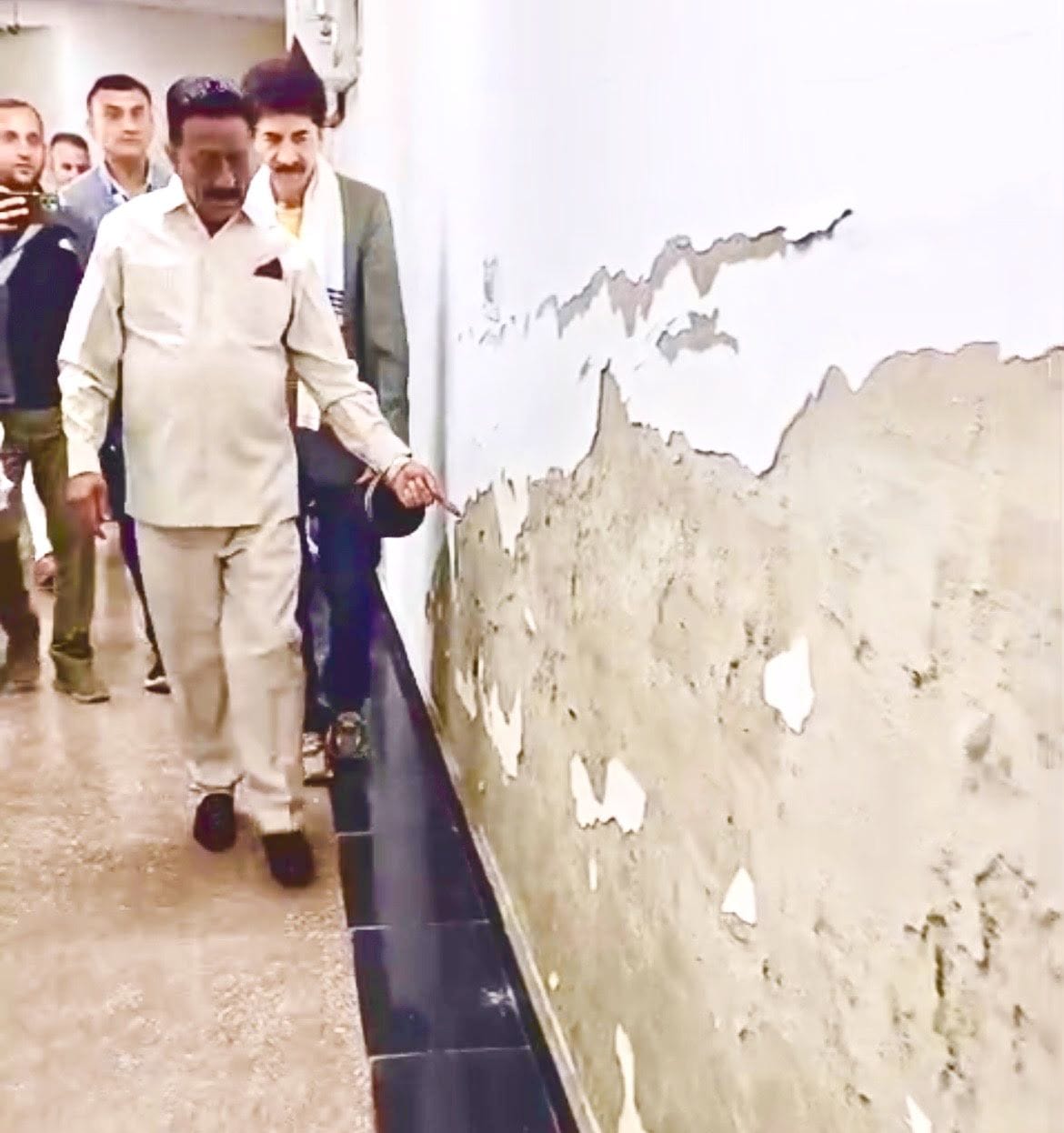 Plaster starts peeling off in the new building of Theog Hospital