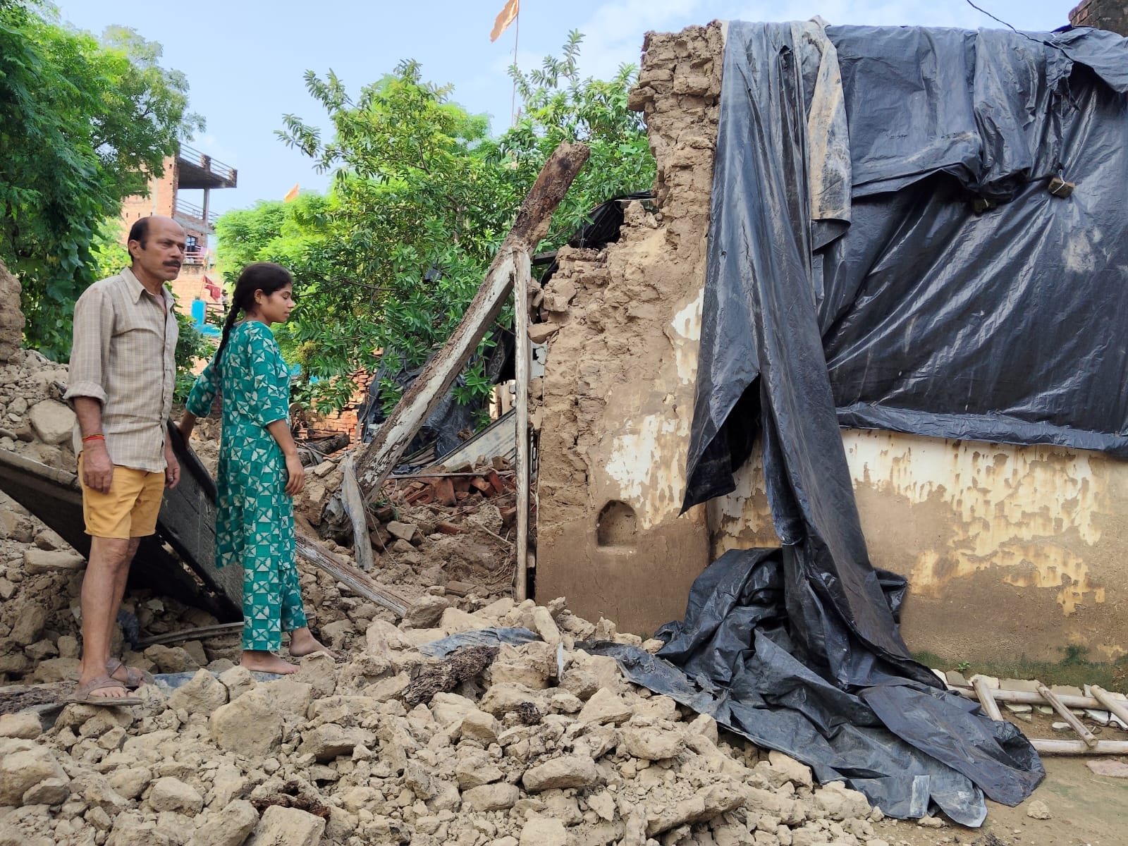 Mud house collapses in Tissa; family has a narrow escape.
