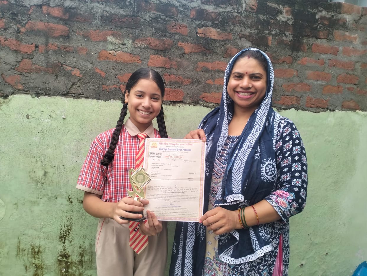 Nidhi and Gargi secure first place in the Indian Culture Knowledge Examination.