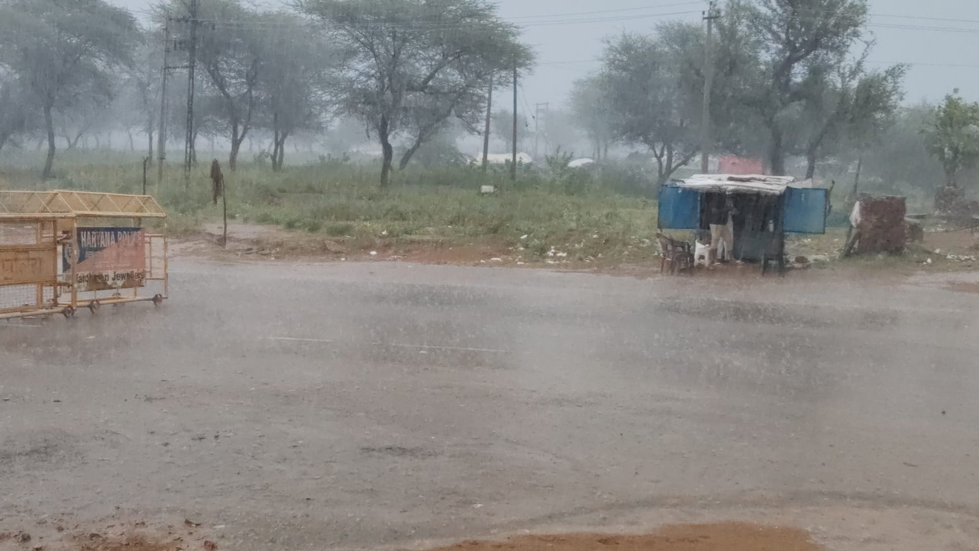 लोहारू क्षेत्र में बारिश का दृश्य। 