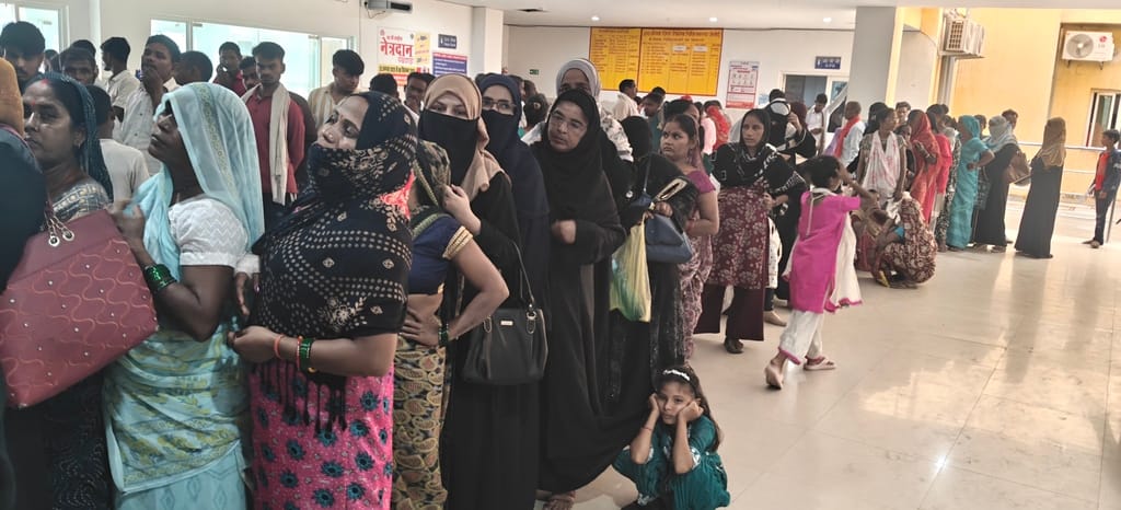 Crowd in OPD; patients in distress as CT scan service remains suspended.