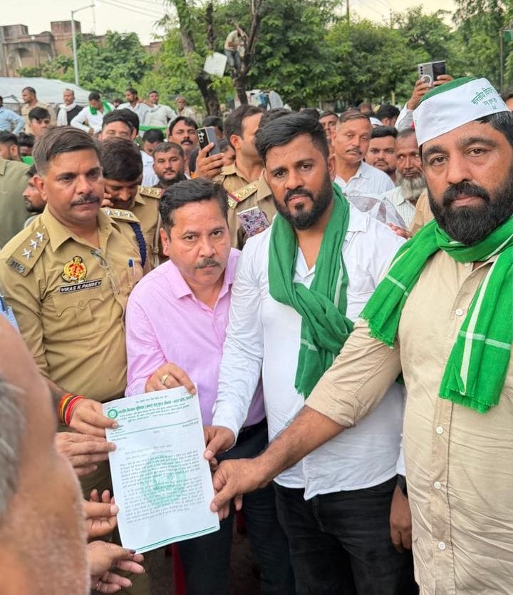 Protest against land encroachment and fake FIRs.