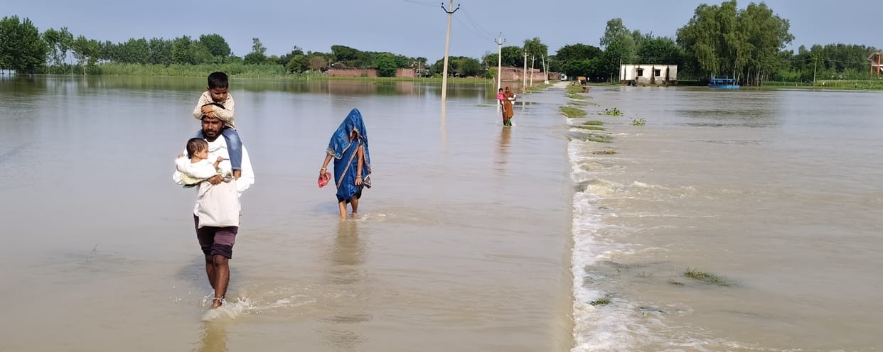 Rising waters in the Ramganga have turned riverside villages into islands.