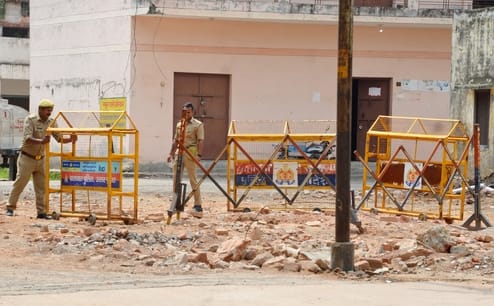 A drive to remove encroachments was carried out on Jain College Road.