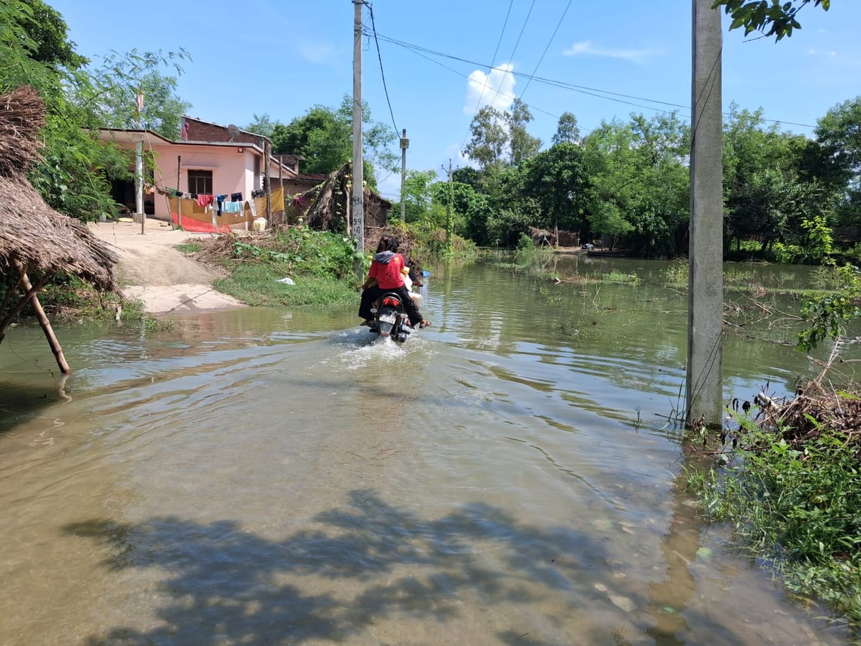 Homes and connecting roads submerged in the erosion