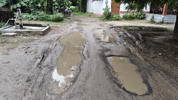 Road built at a cost of 22 lakh could not withstand even a single spell of rain.