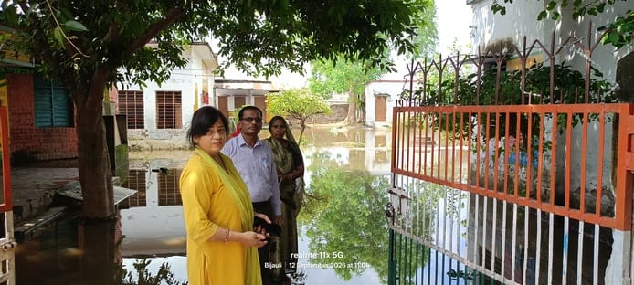 School premises flooded with rainwater