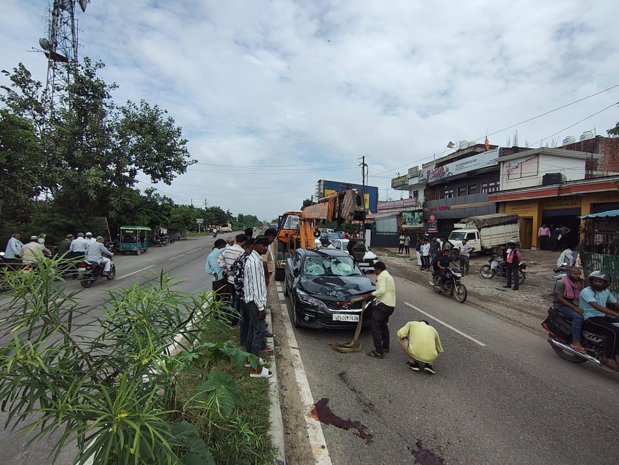 Two bike riders critically injured after being hit by a car; referred to Prayagraj