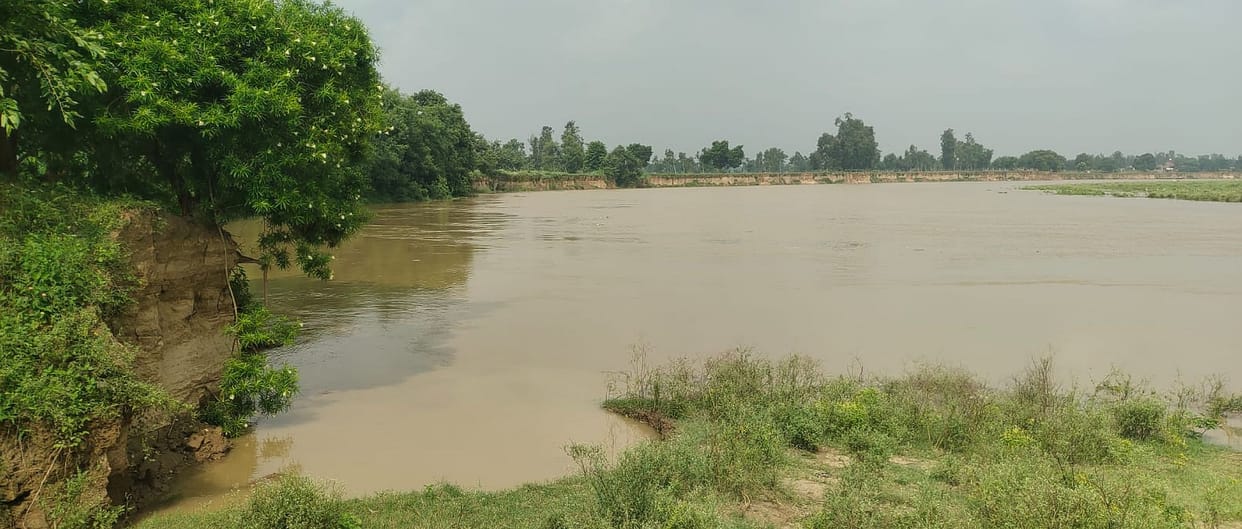 40 bighas of farmland were swallowed by the river due to erosion.