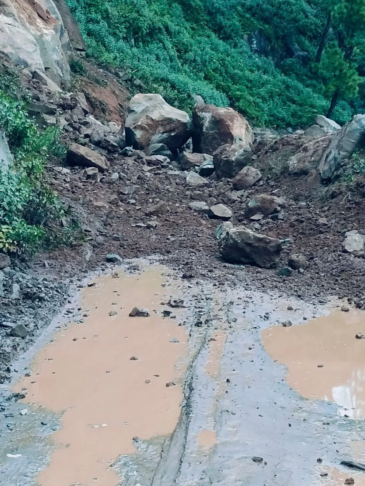 Debris falls on the Ramshahr-Swarghat road due to heavy rain; traffic halted near Nand.