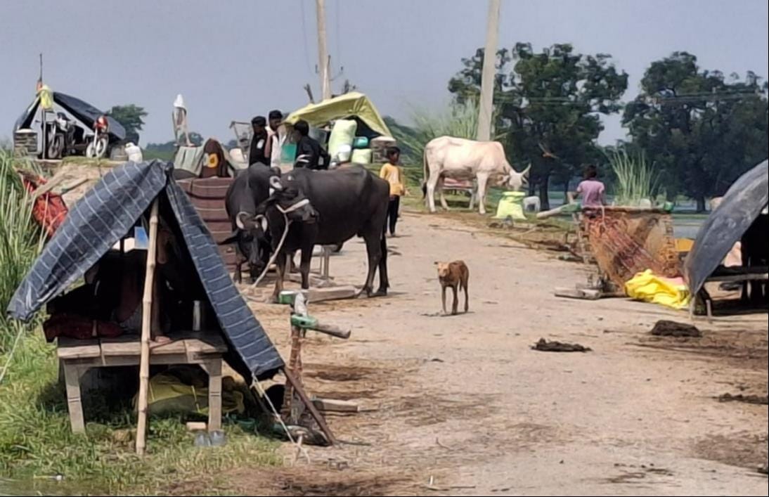 फोटो 41: सड़क पर डेरा डाले बाढ़ पीड़ित ग्रामीण। संवाद