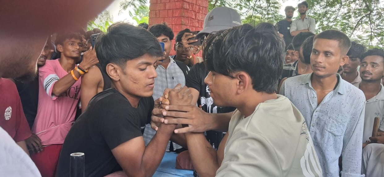 Youths displayed their strength in the arm-wrestling competition.