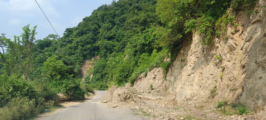 Debris lying on the road near Mandwa Bridge has become a nuisance.