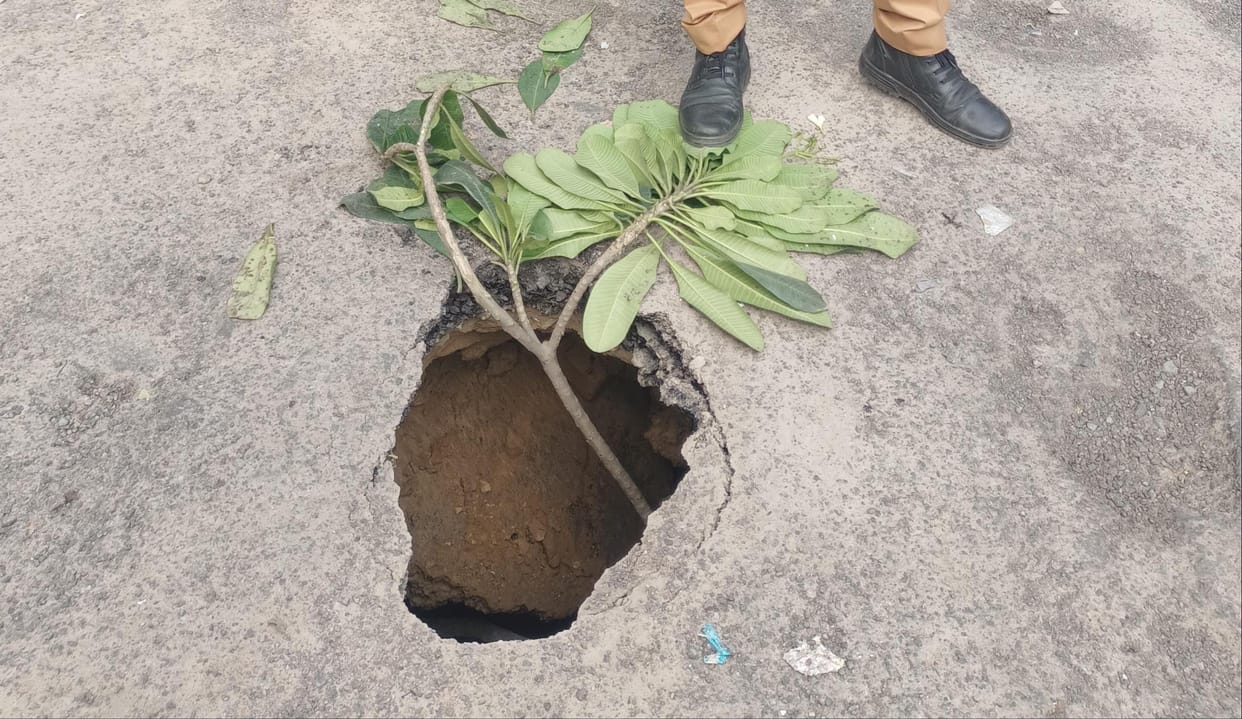 Road caved in in front of Midland Hospital