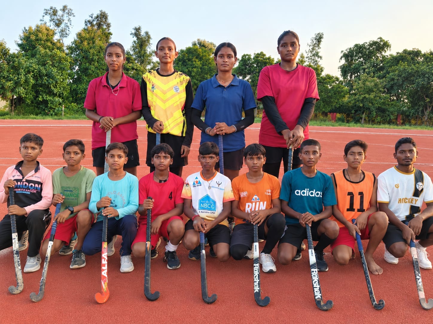 माध्यमिक विद्यालयों की राज्यस्तरी हॉकी प्रतियोगिता के लिए चयनित खिलाड़ी। स्रोत विभाग