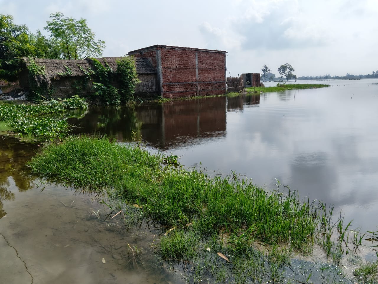 धनघटा के चकदहा गांव में लोगों के दरवाजे पर बाढ़ का पानी