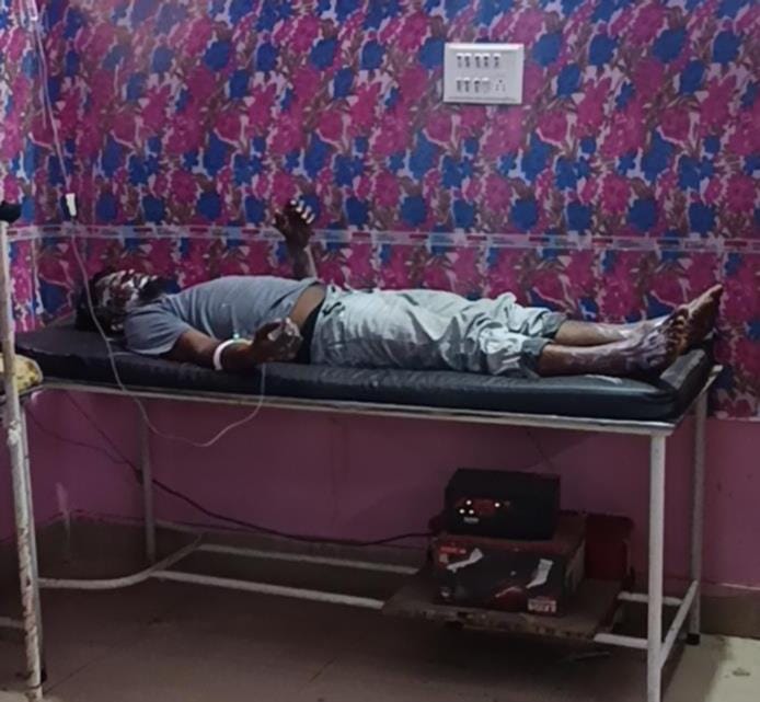 Fire breaks out while installing regulator; youth suffers burns.