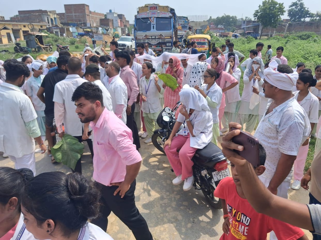 Nursing students staged a protest by blocking the Ram-Janaki Marg.