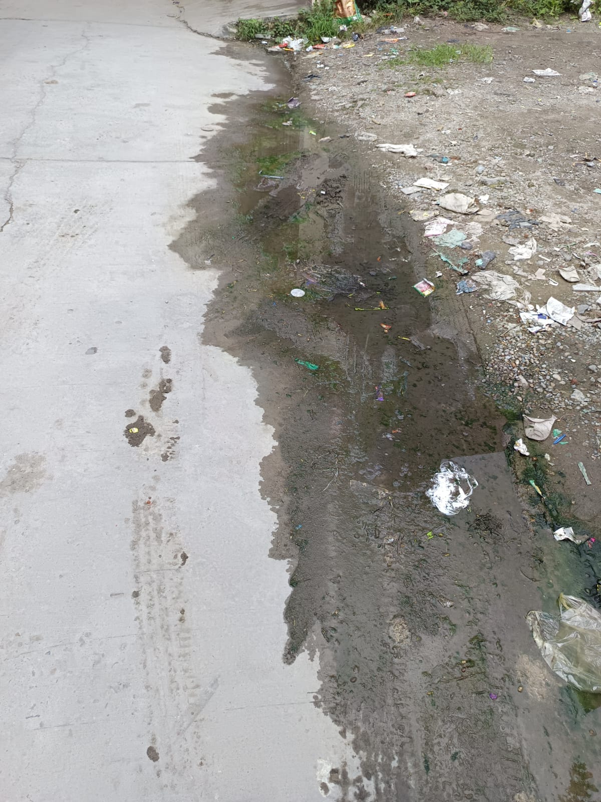 Sewage water flowing onto the road due to a blocked sewer