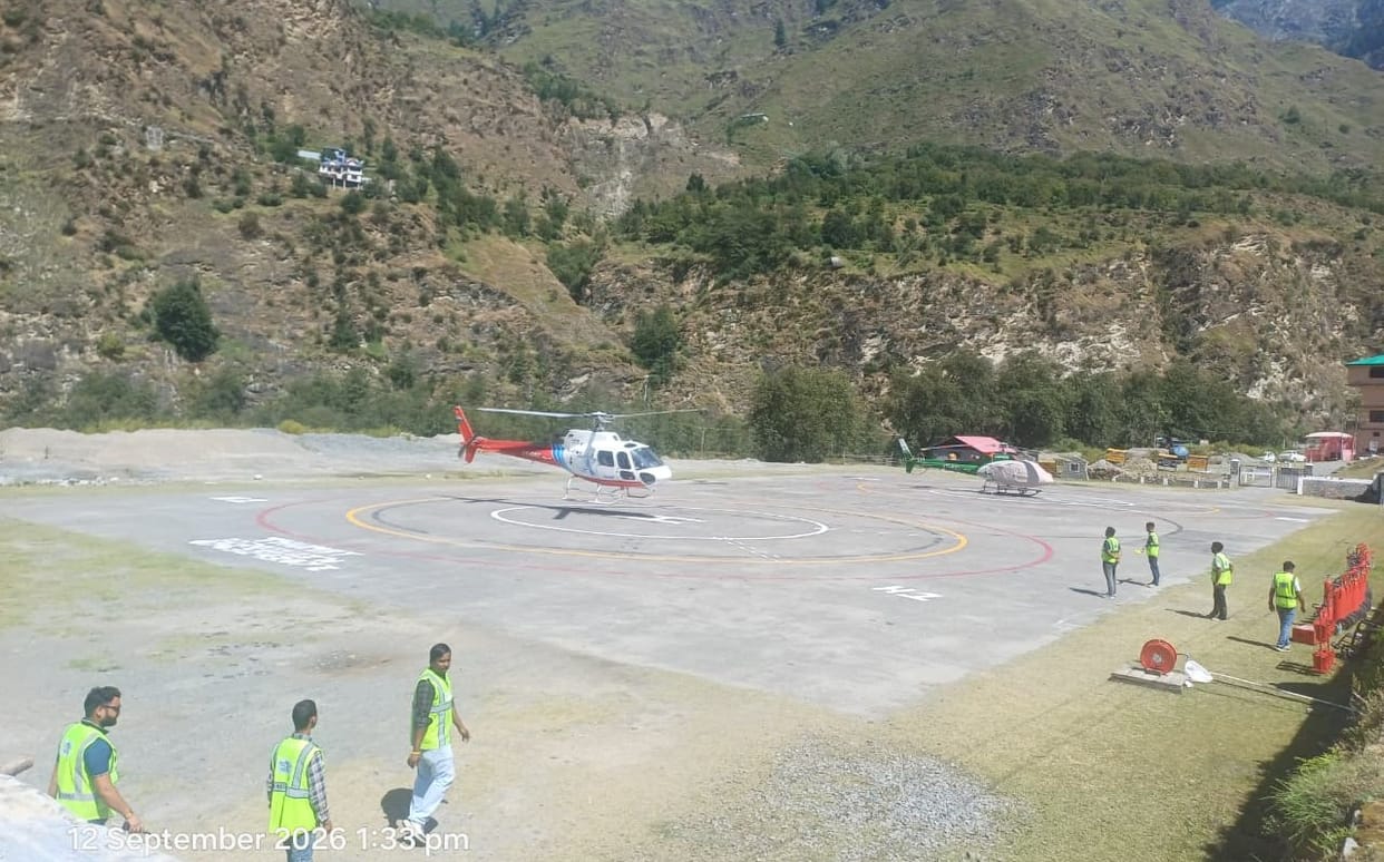 Pilgrims thronged the Holi helipad to travel to Gaurikund.