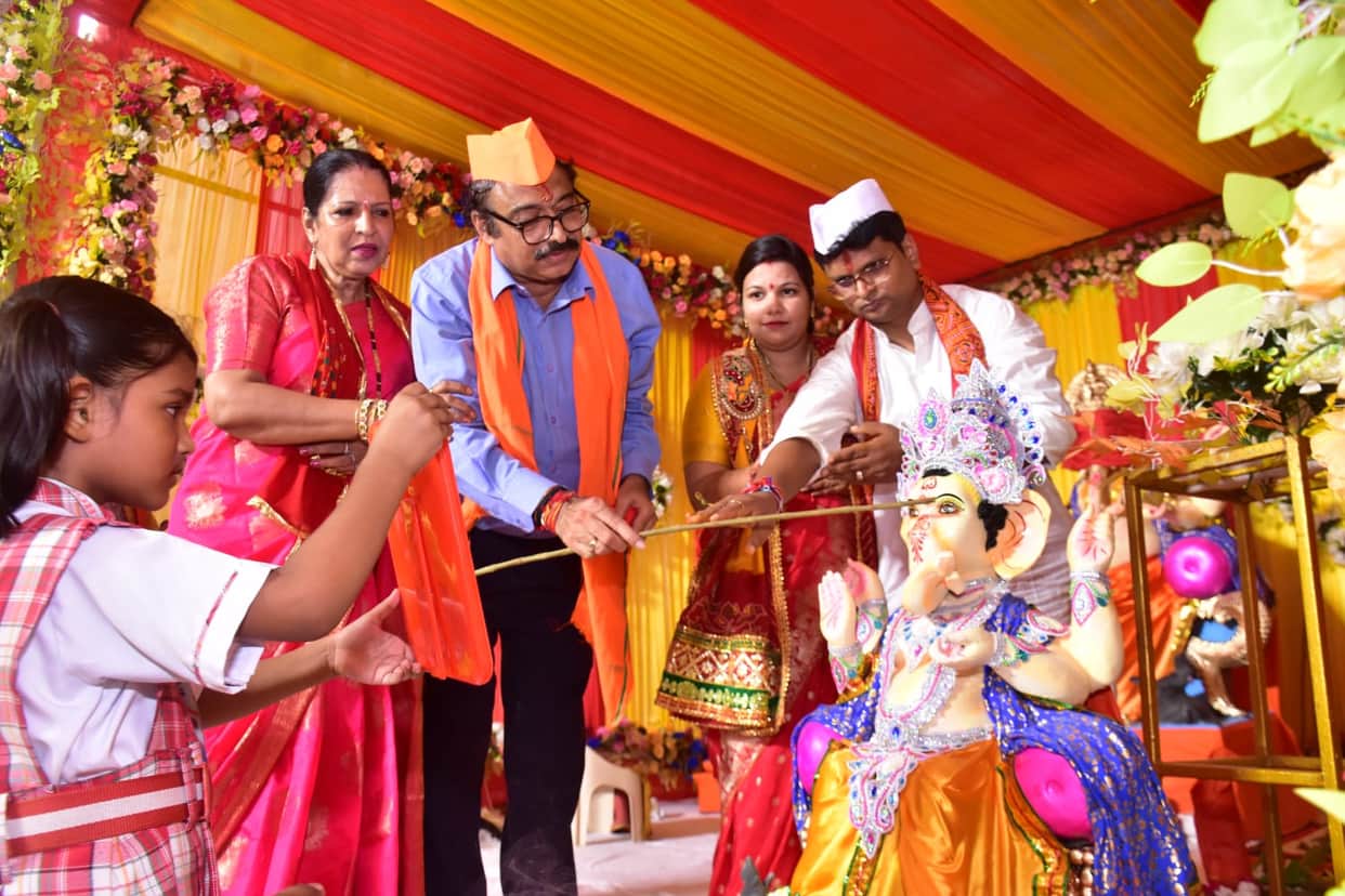 Ganpati Bappa enthroned in the pandals.