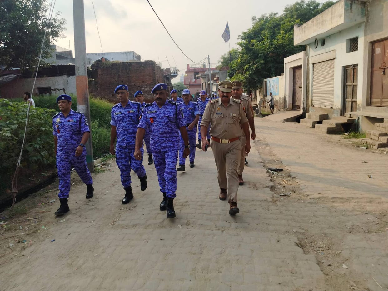 RAF and police conducted a flag march in Kharkhoda.