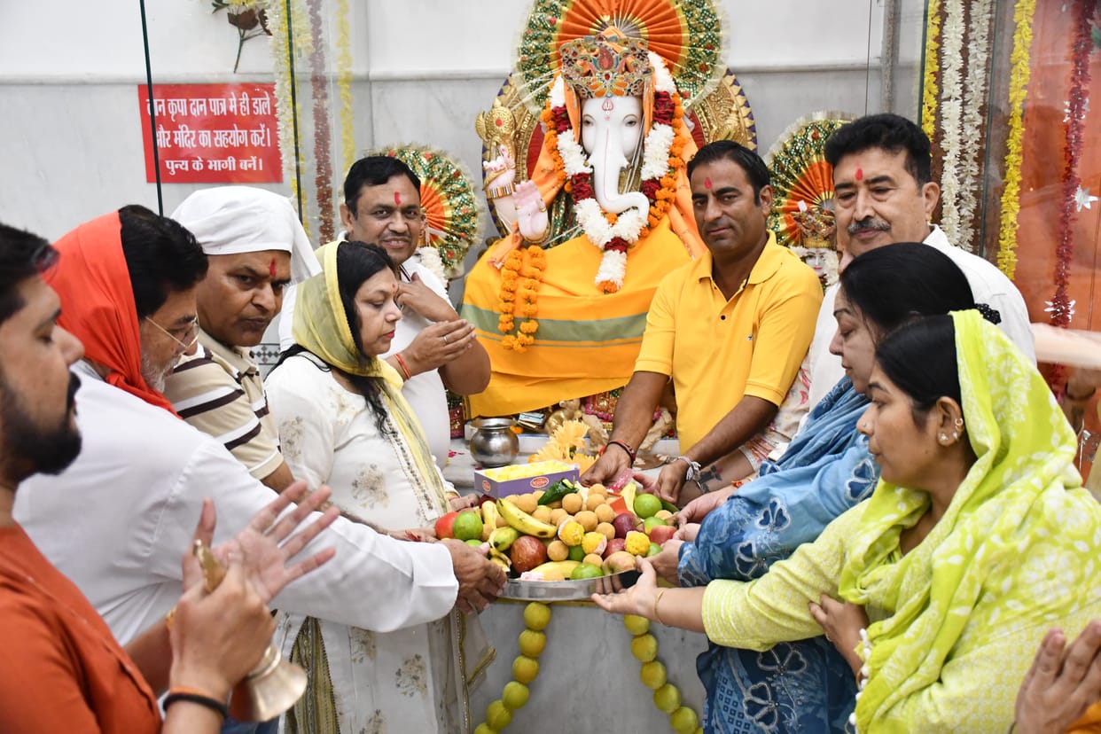 Gajanan has arrived; chants of "Ganpati Bappa Morya" fill the air.