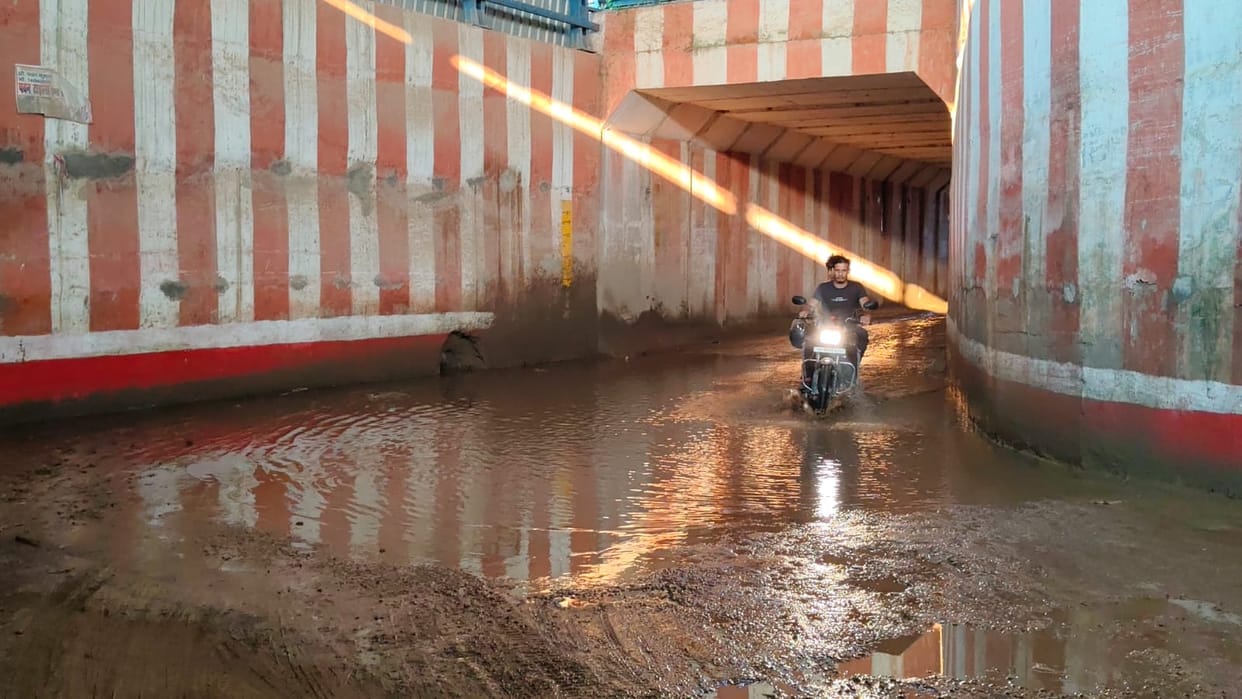 Commuters inconvenienced by waterlogging in underpass.