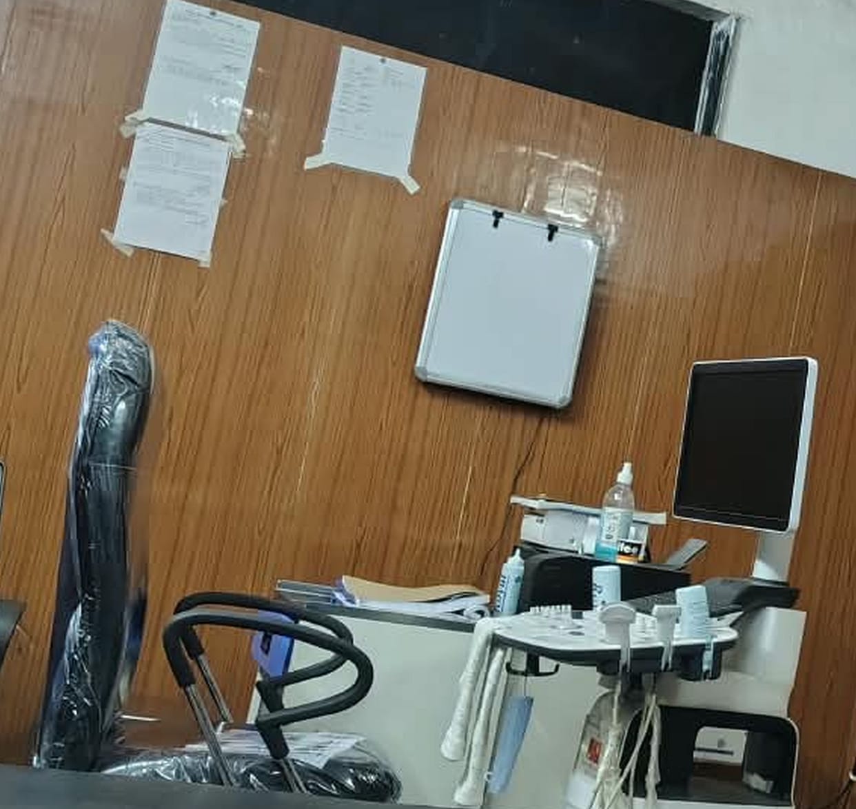 Ultrasound machine out of order; testing stalled.