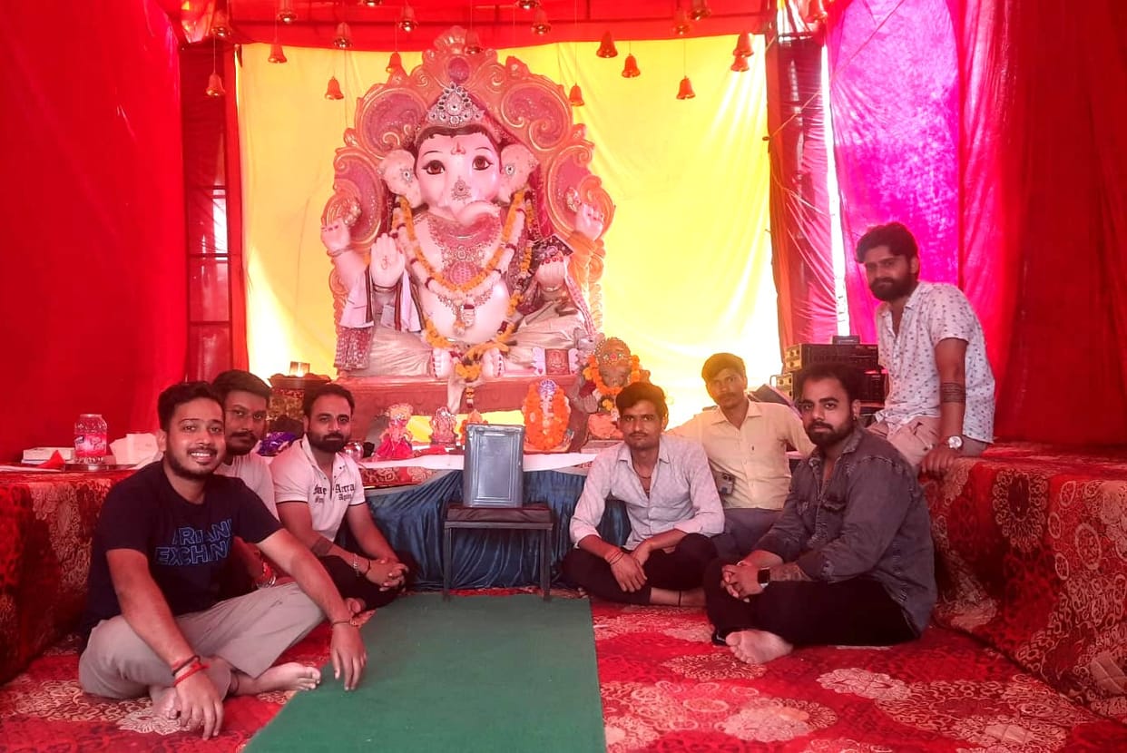 Lord Ganesha is warded against the evil eye here before installation.