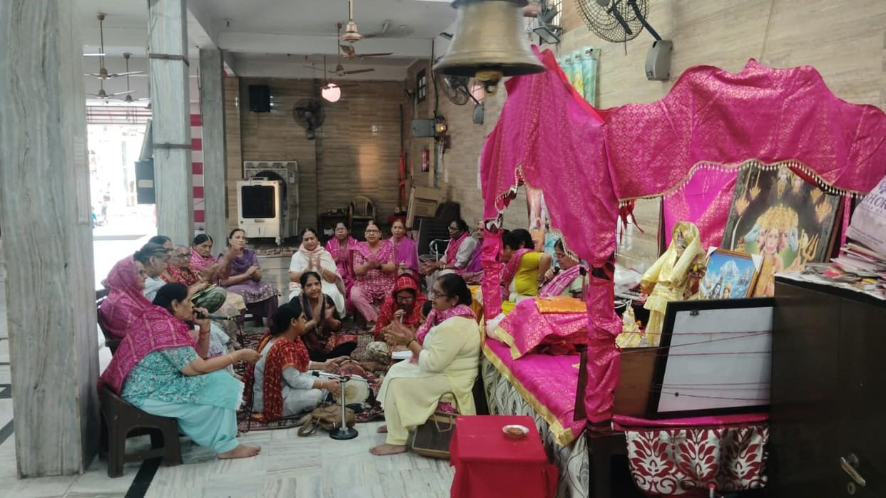 Women swayed to the rhythm of bhajans and kirtans at the Hanuman temple