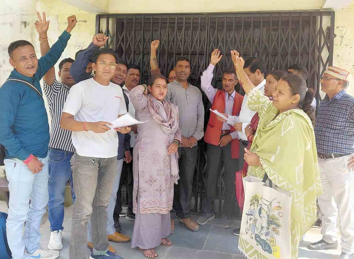 Village heads staged a protest and symbolically locked the block office