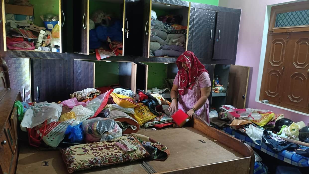 Father sleeping on the veranda; thieves ransacked the house.