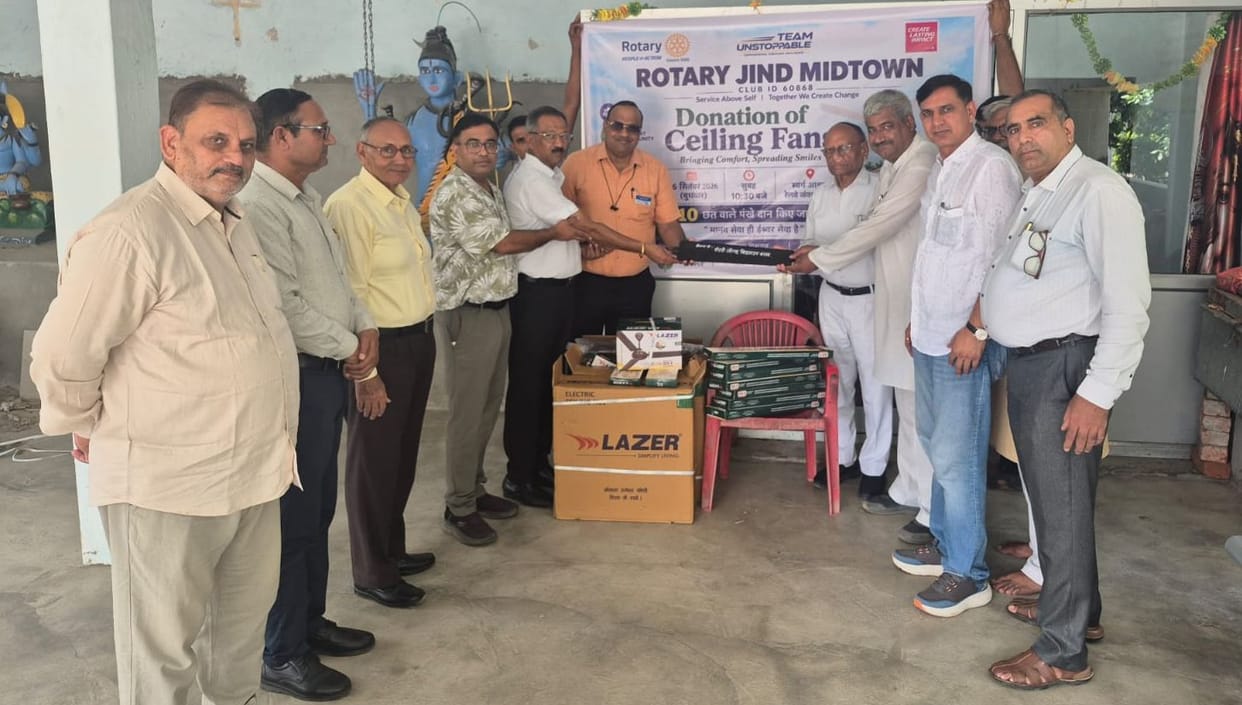 Rotary Jind Midtown donated 10 ceiling fans to Swarg Ashram