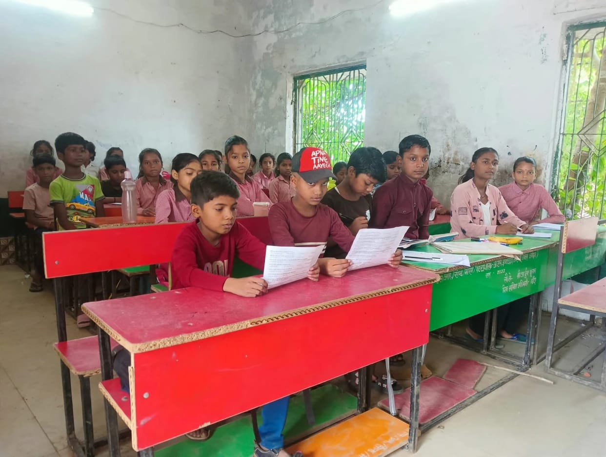 Children seated close together... and just like that, the 'Nipun' exam in council schools is over.