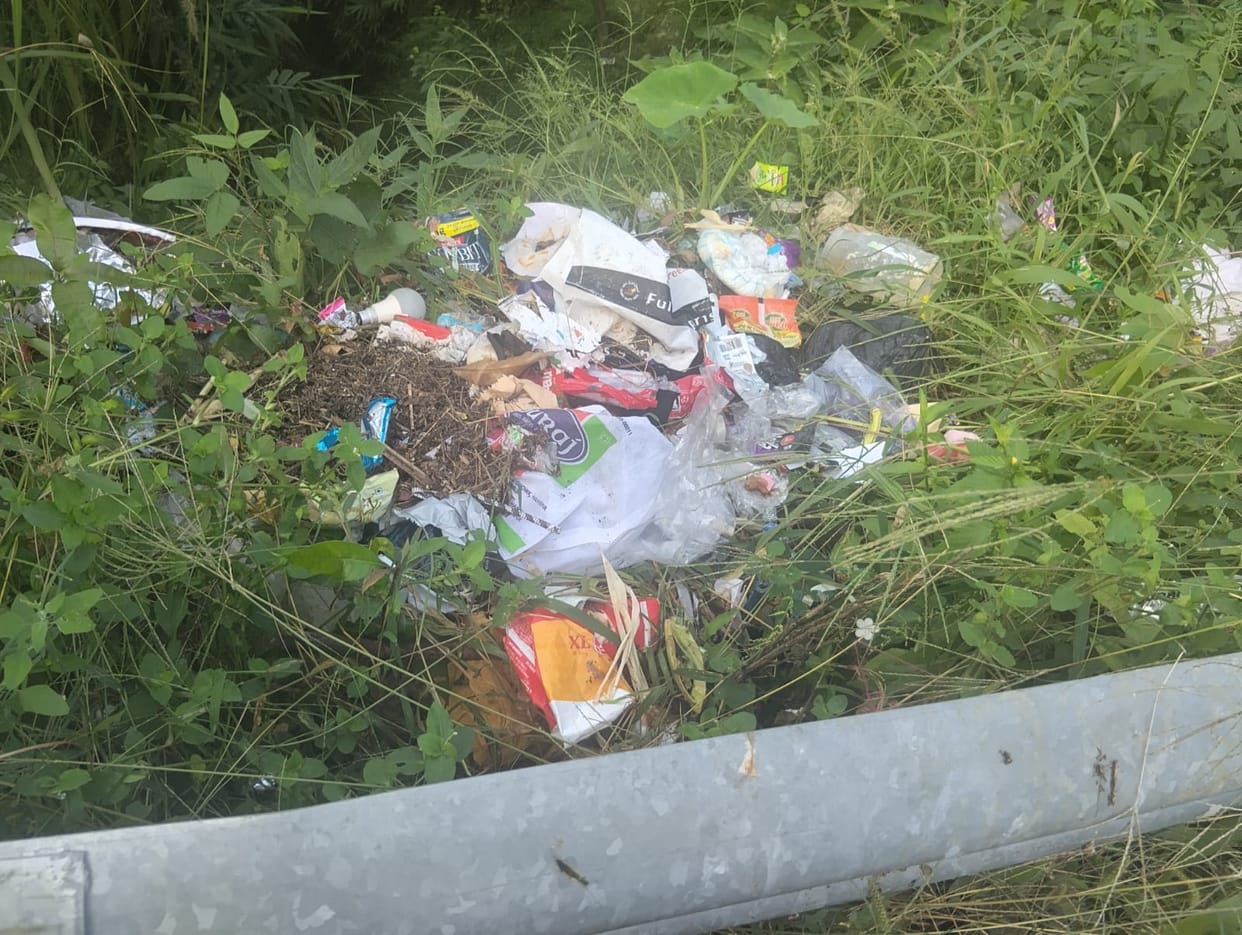 No waste disposal system in Bhoranj's Karha market; piles of garbage accumulating in the open.