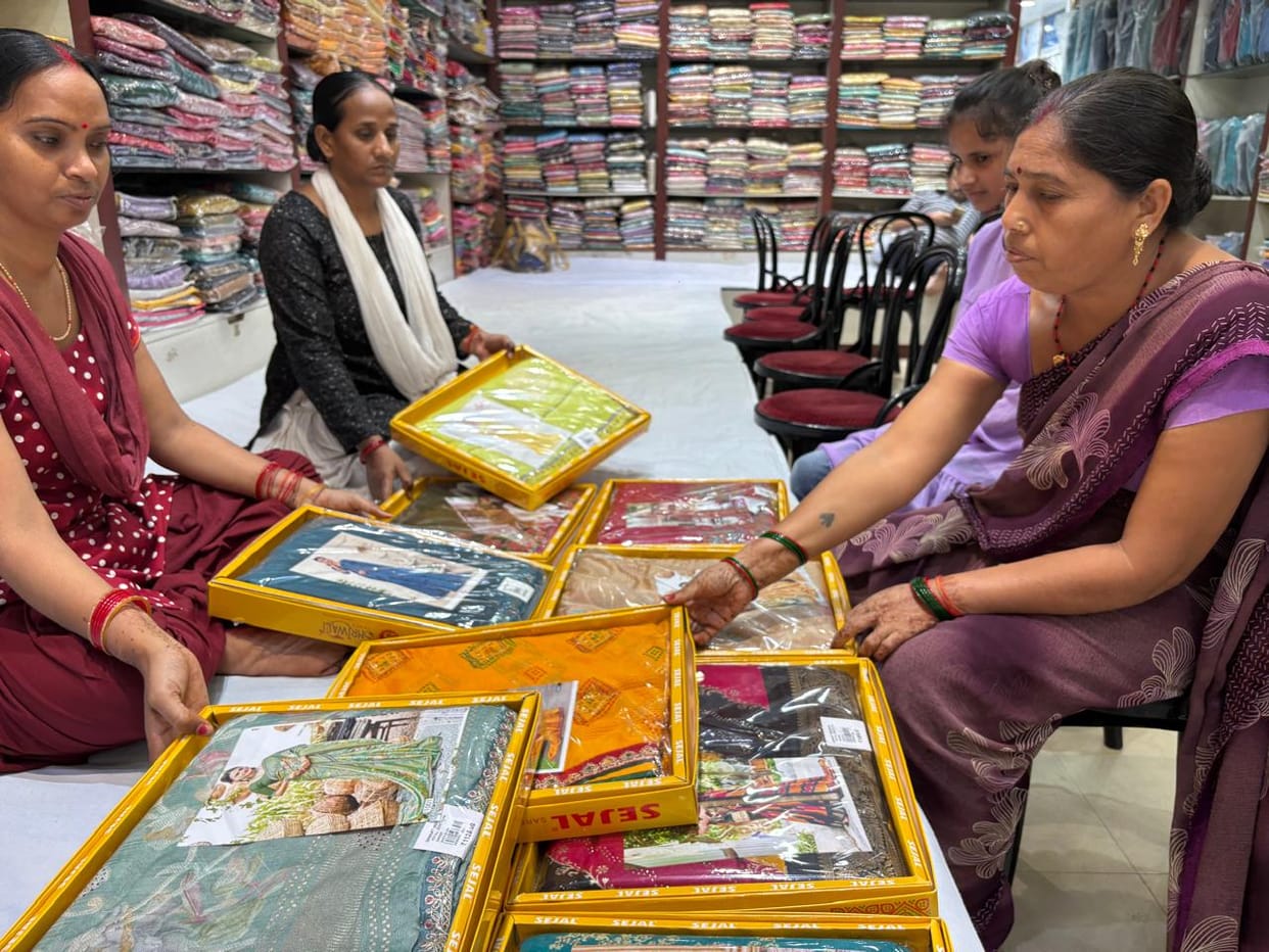New varieties of sarees create a buzz in the market; shopping activity picks up at stores.