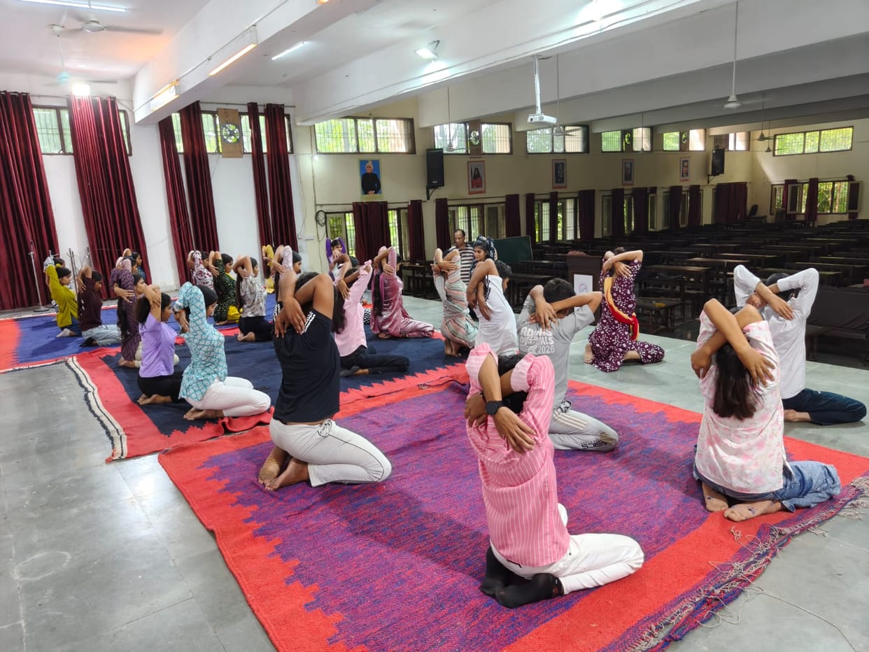 Students learned yoga asanas and pranayama during the yoga session.