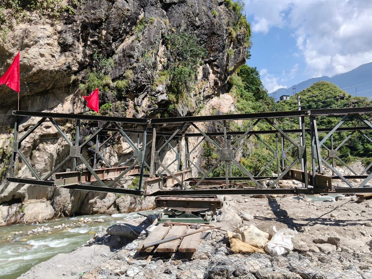 Work begins on constructing a Bailey bridge over the Ganvi Khad