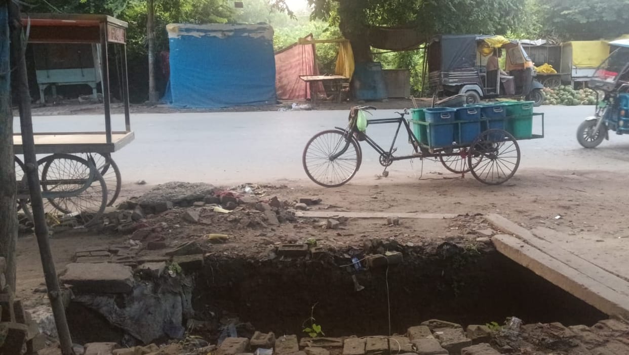 City drains lack slabs, inviting accidents.