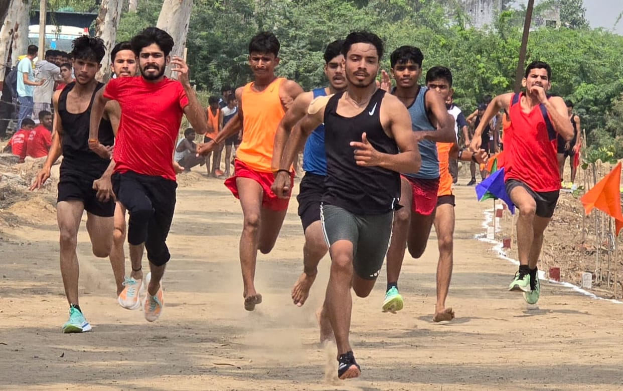 Lavi Sharma from Jhajjar tops the girls' 100m race.