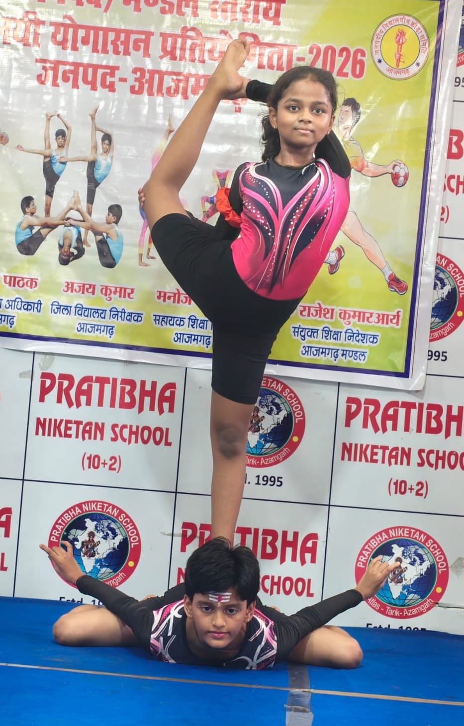 Arpita and Vivek secured the first position in the traditional yogasana event.