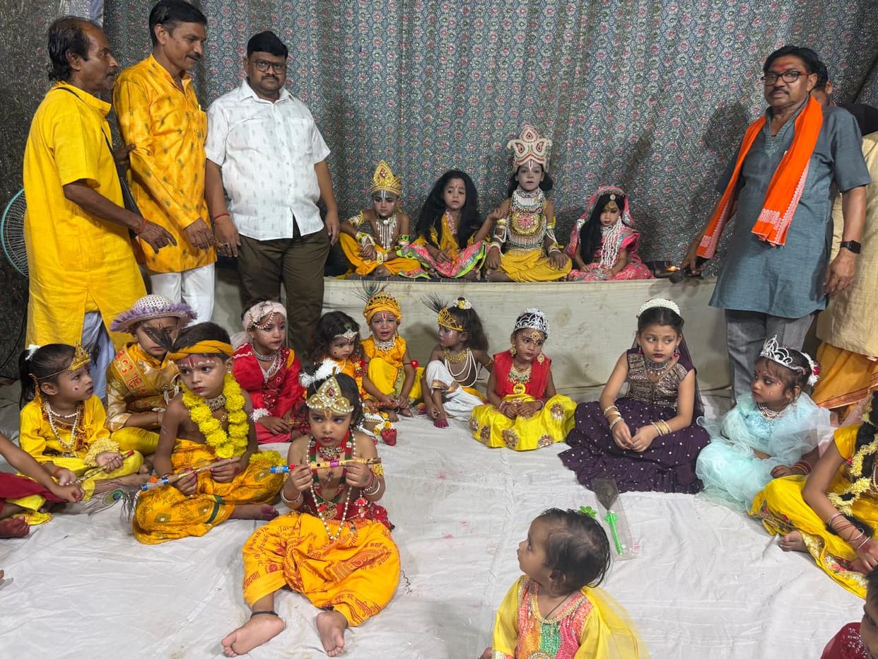 The birth of Radha evokes a Brij-like atmosphere, with devotees immersed in devotion