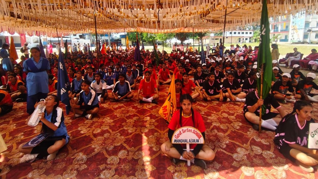 Under-19 girls' sports competition begins at Barotiwala School with a march past.