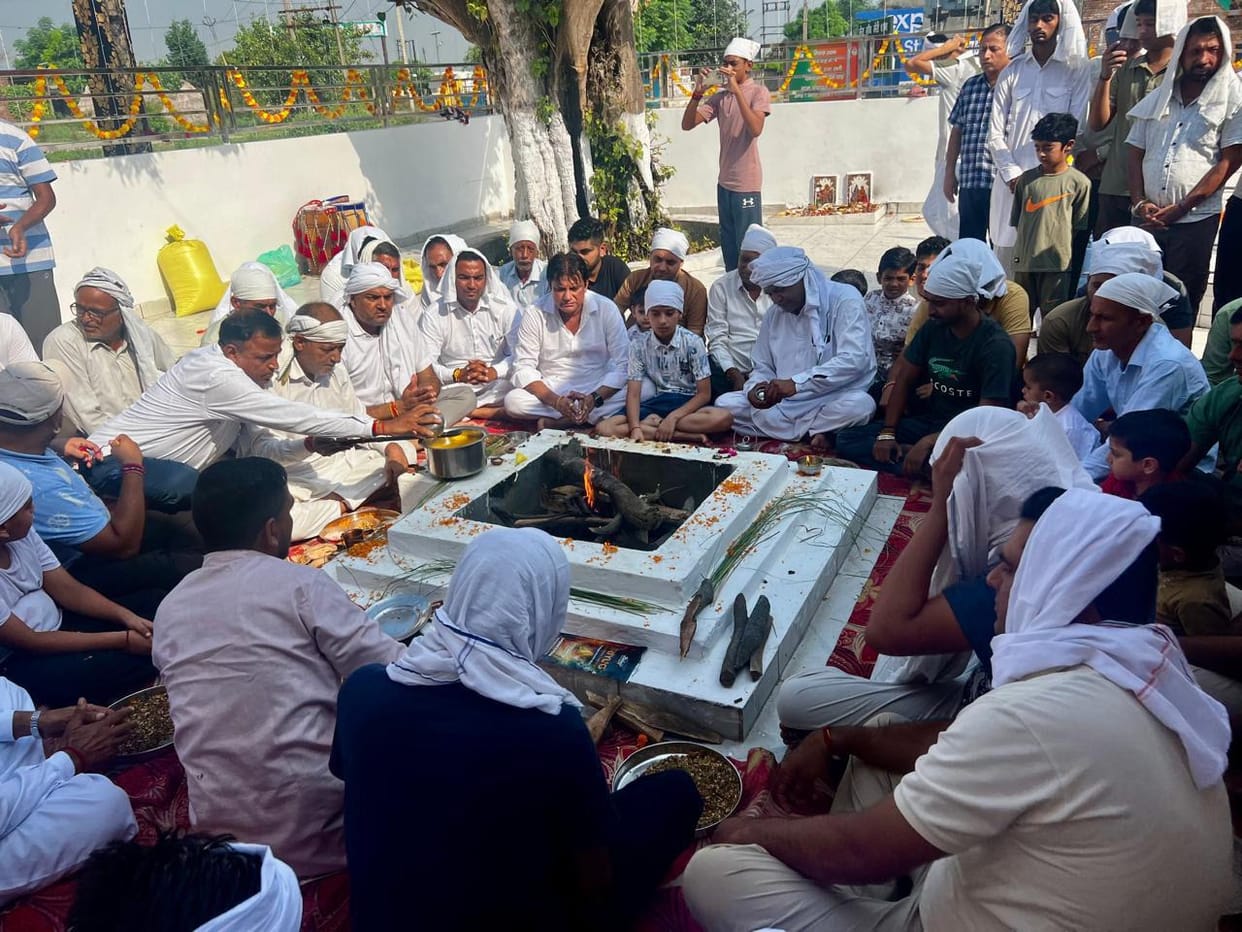 Villagers performed a circumambulation of Bapauli village with holy water