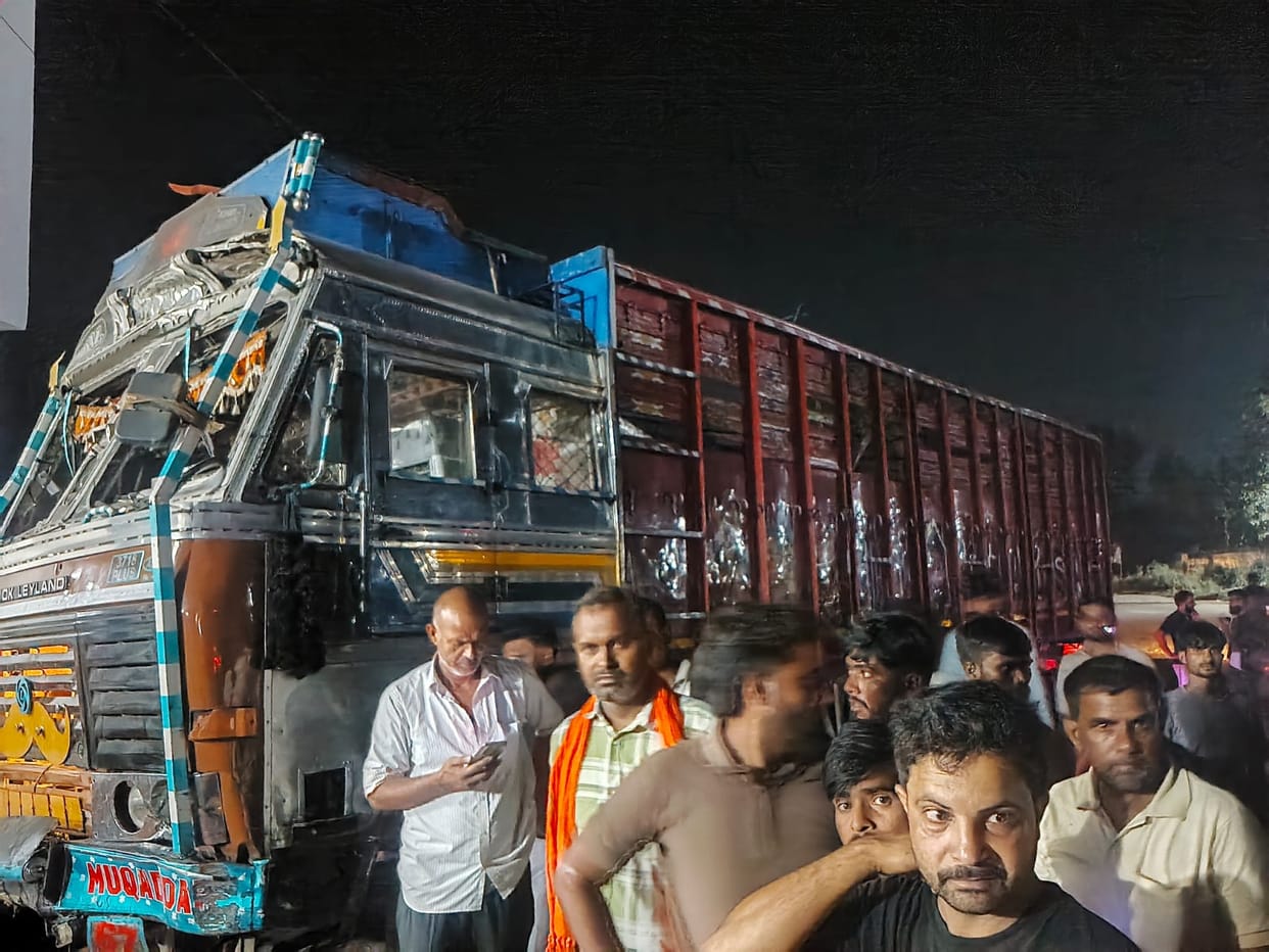 After hitting a motorcycle in Himachal, an out-of-control truck rammed into a car and a shop in Sadhaura